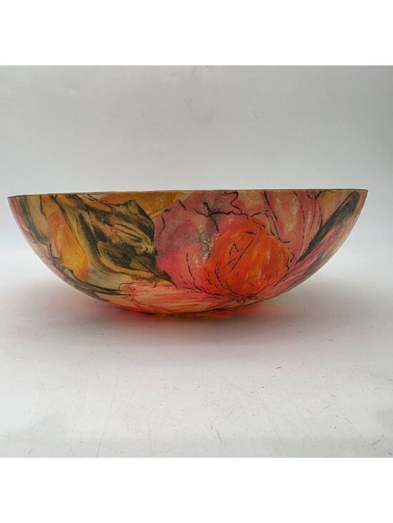 MCM Fiberglass Bowl 11" Diameter Floral Pink Orange Design Vibrant Groovy - Picture 3 of 9
